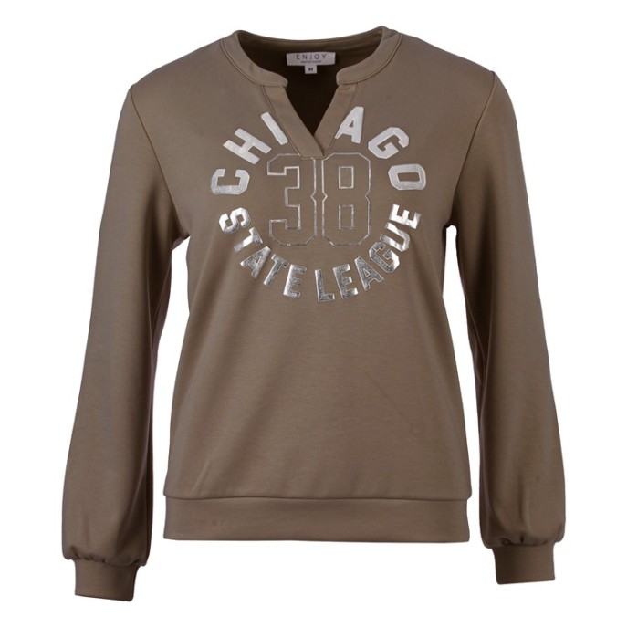 Enjoy Sweater Chicago opdruk Taupe